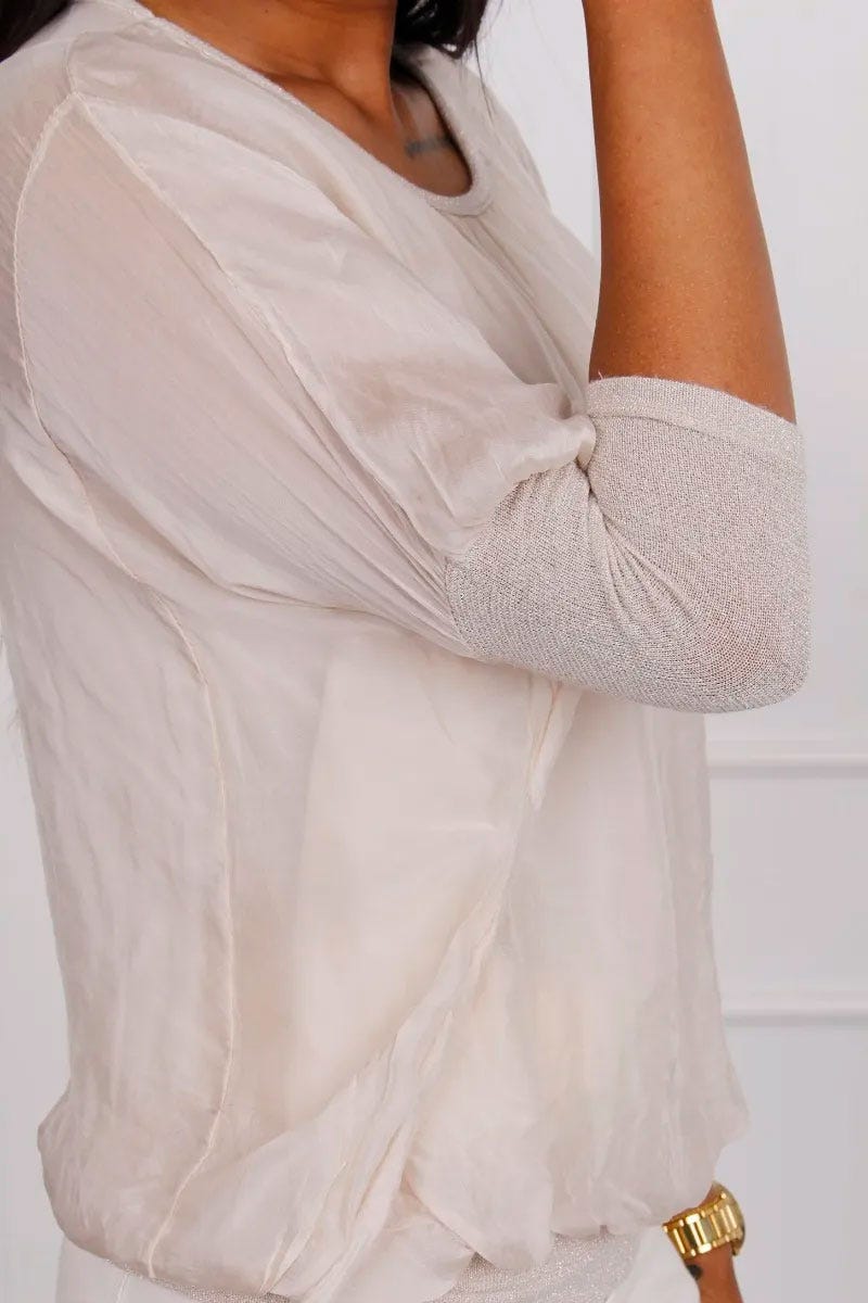 Bluse mit Fledermausärmeln, beige