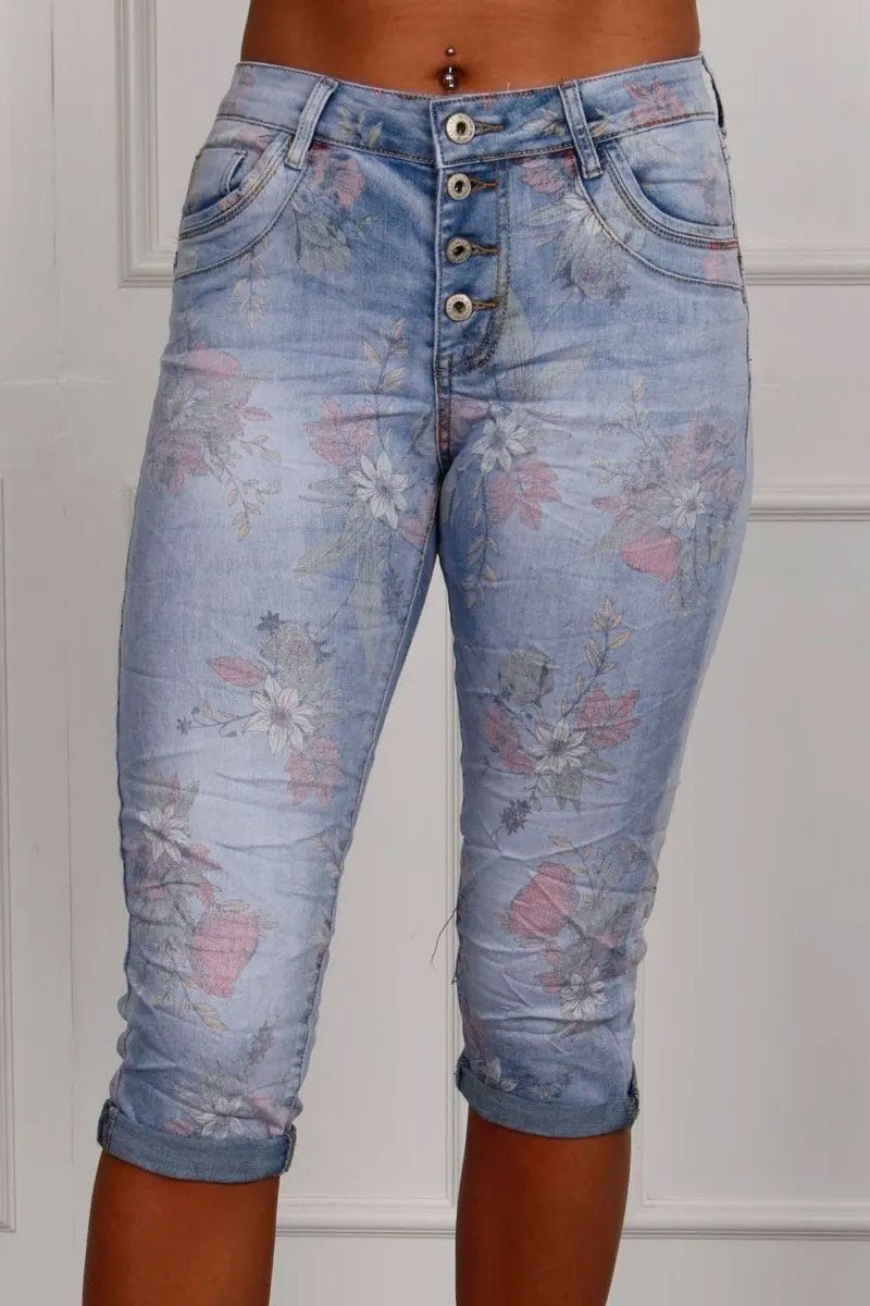 3/4 Jeans mit Blumenprint, denim