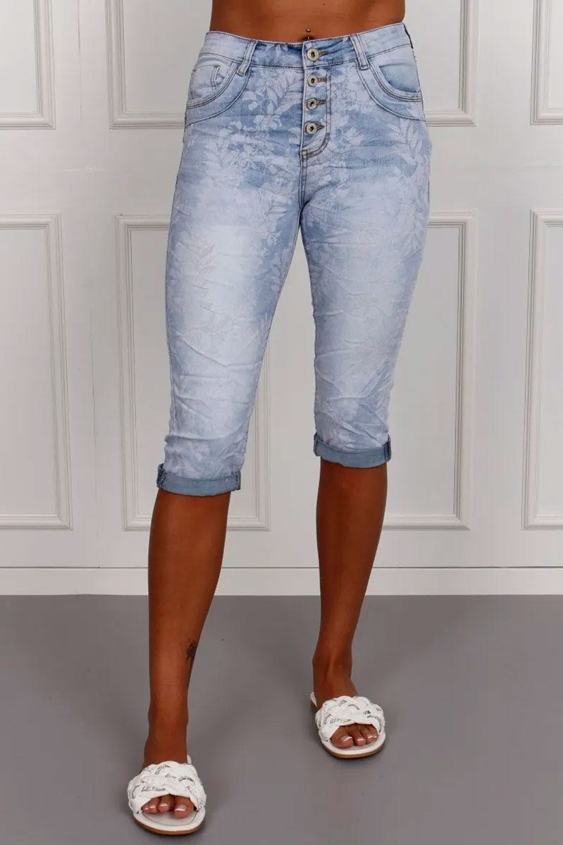 3/4 Jeans mit Naturprint, denim