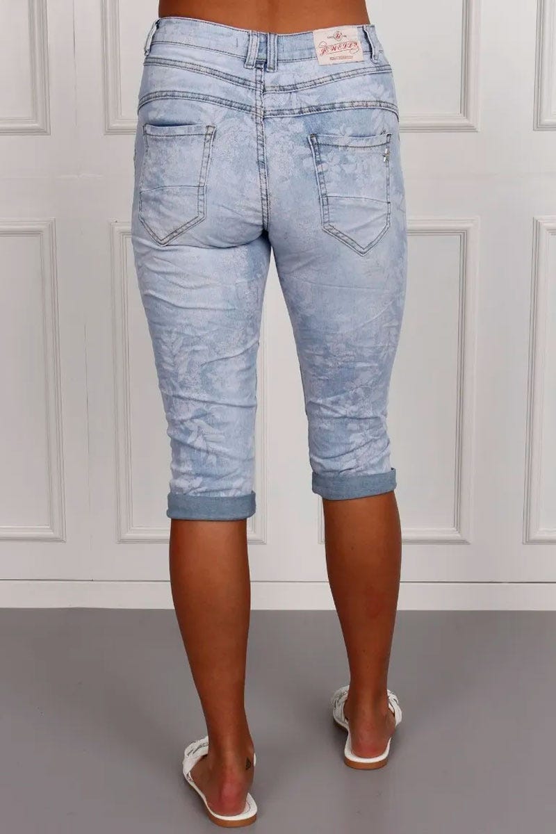 3/4 Jeans mit Naturprint, denim