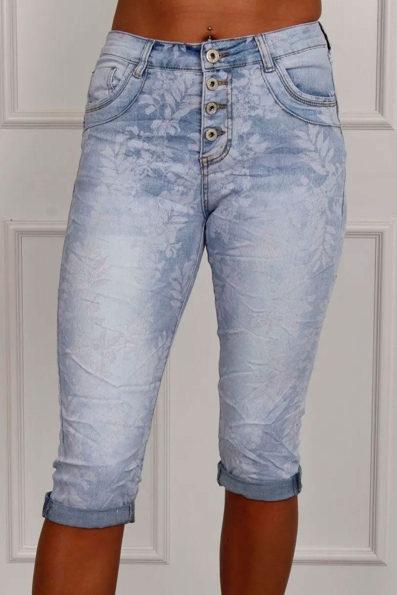 3/4 Jeans mit Naturprint, denim