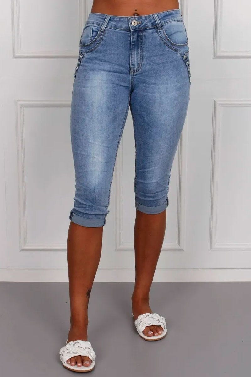 3/4 Jeans mit Knöpfen, denim