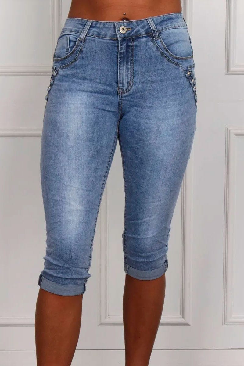 3/4 Jeans mit Knöpfen, denim