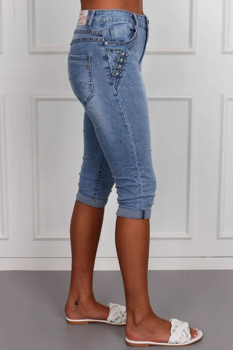 3/4 jeans m. knapper, denim