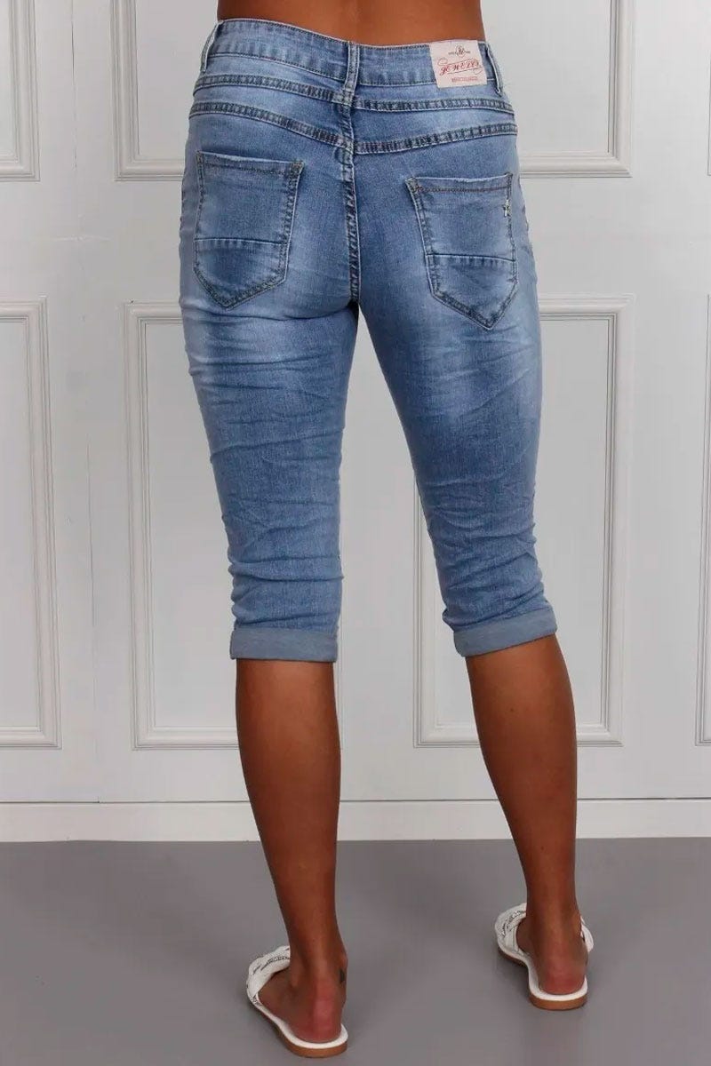 3/4 Jeans mit Knöpfen, denim