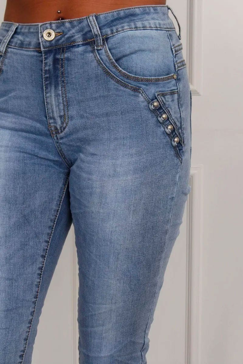 3/4 Jeans mit Knöpfen, denim