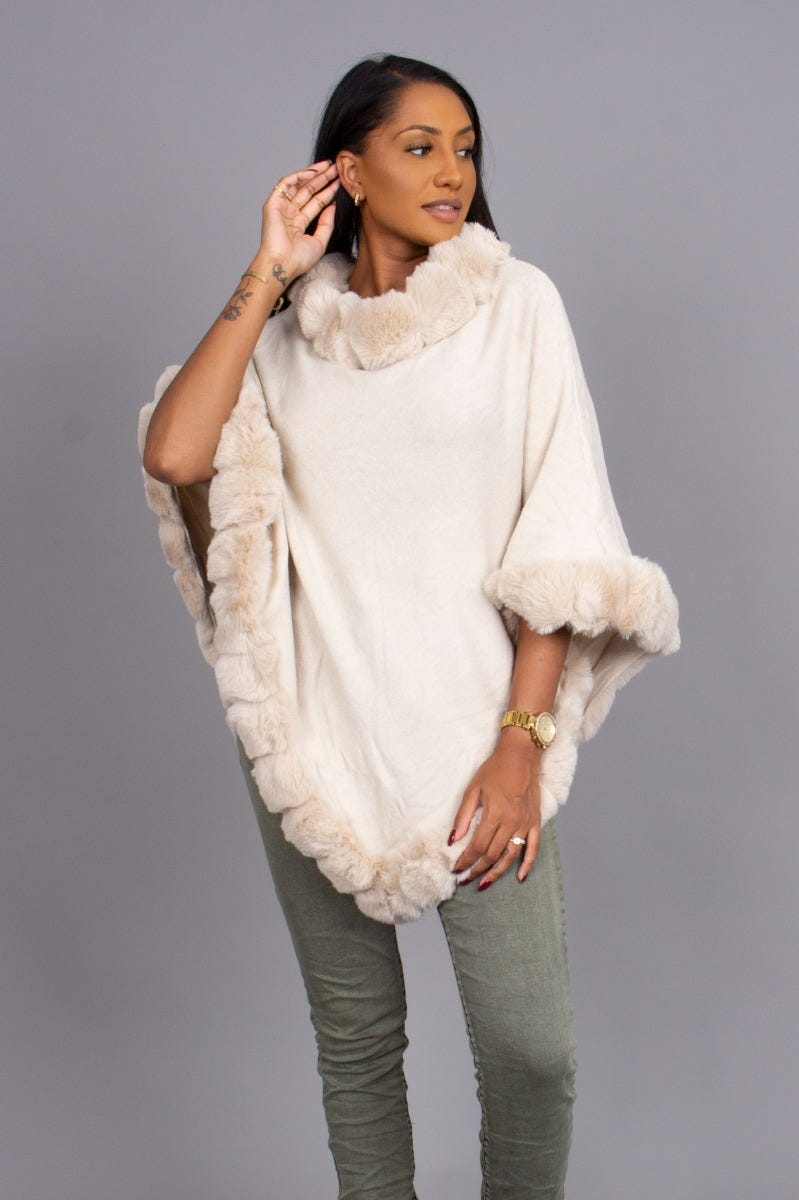 Fake fur poncho, beige