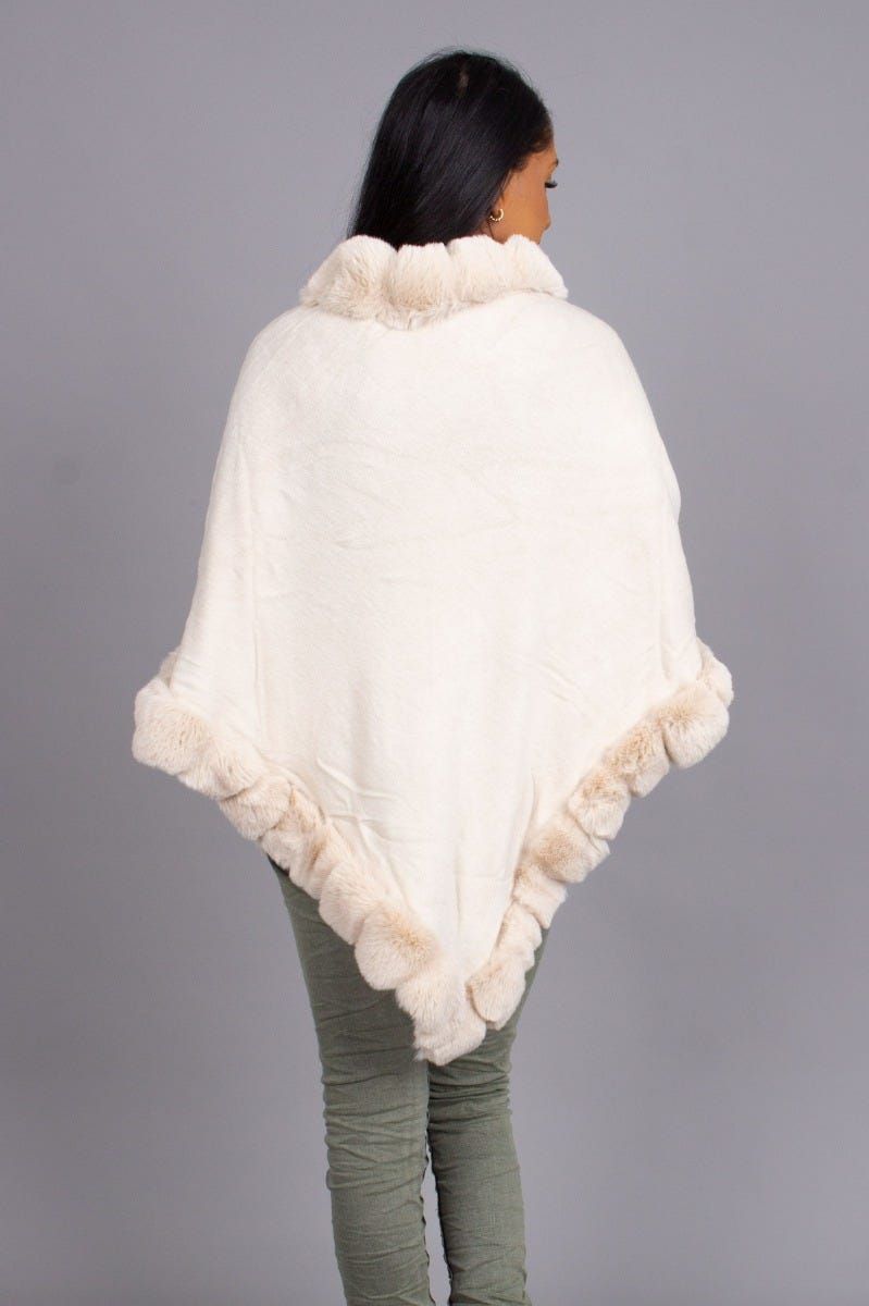 Fake fur poncho, beige