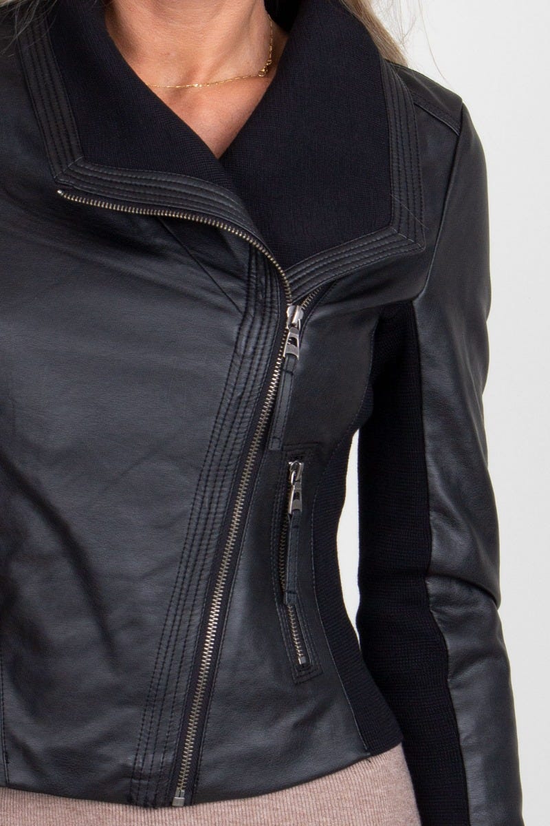 Bikerjacke mit großem Kragen, schwarz