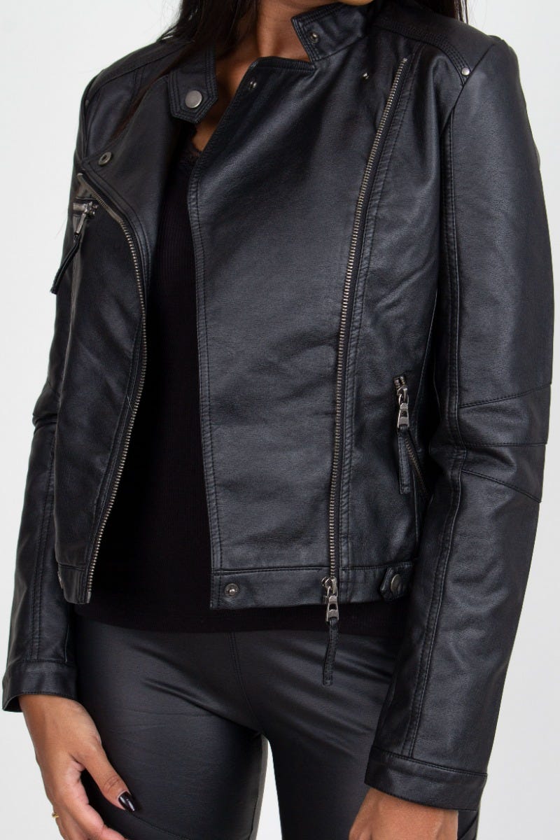 Bikerjacke mit Details, schwarz