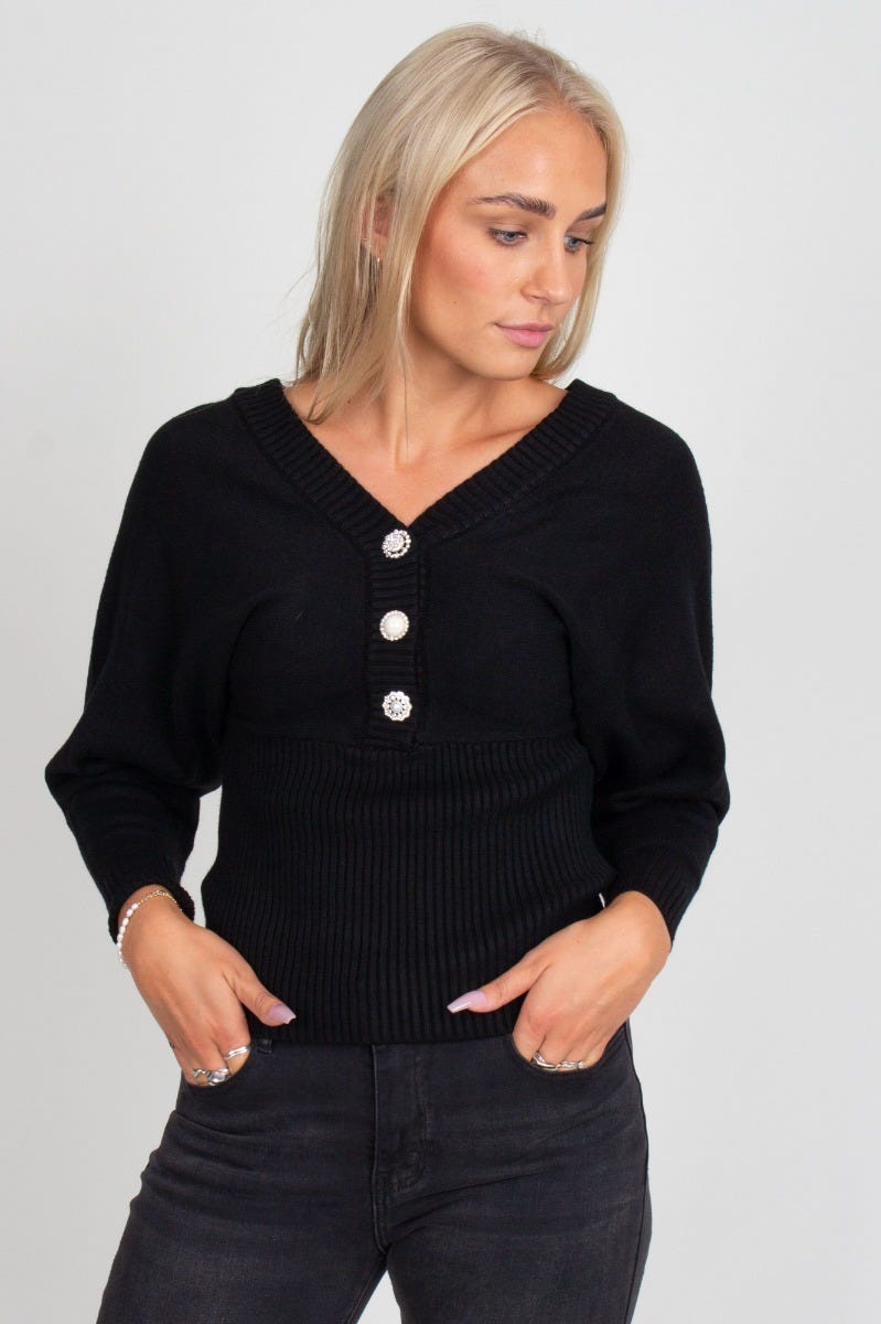 Bluse mit Knopfdetails, schwarz