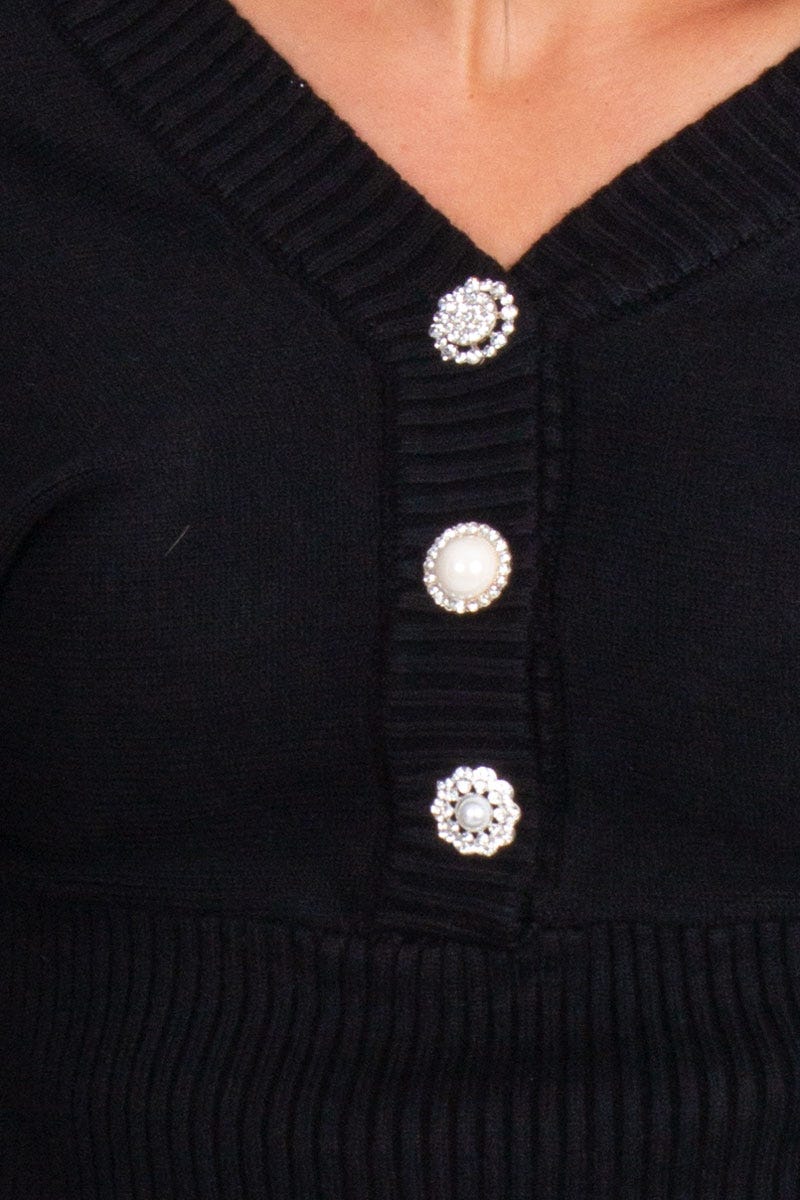 Bluse mit Knopfdetails, schwarz