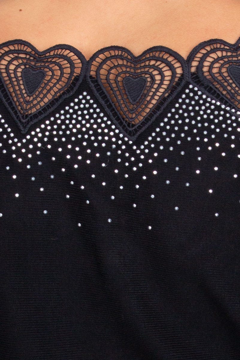 Bluse mit Steindetails, schwarz