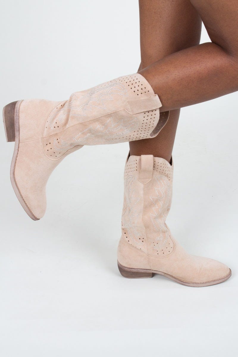 Cowboystiefel mit Nieten, beige