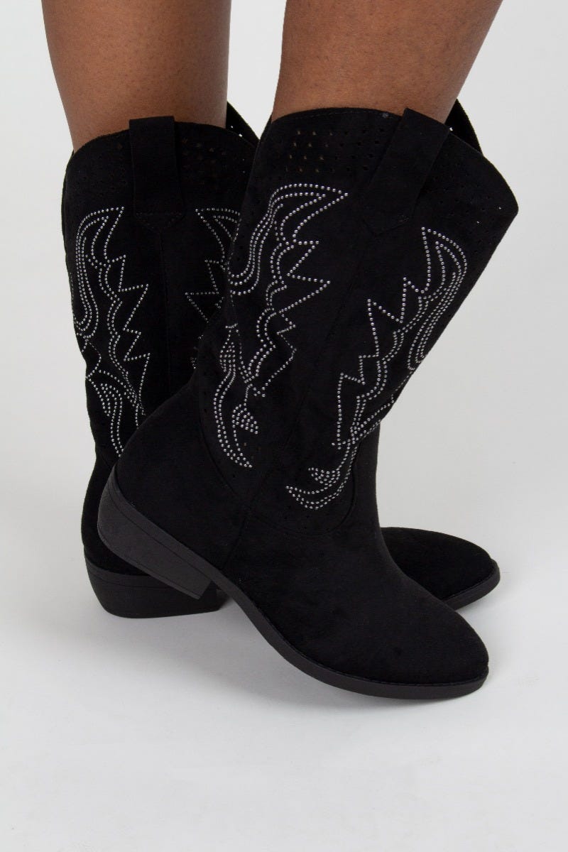 Cowboystiefel mit Nieten, schwarz