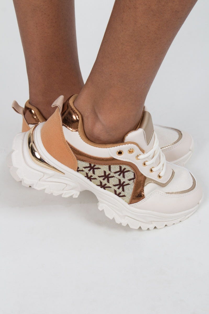 Sneakers mit Glimmerdetails, beige