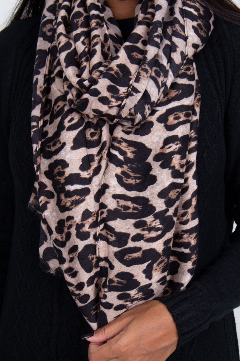 Schal mit großem Leopardenprint, taupe