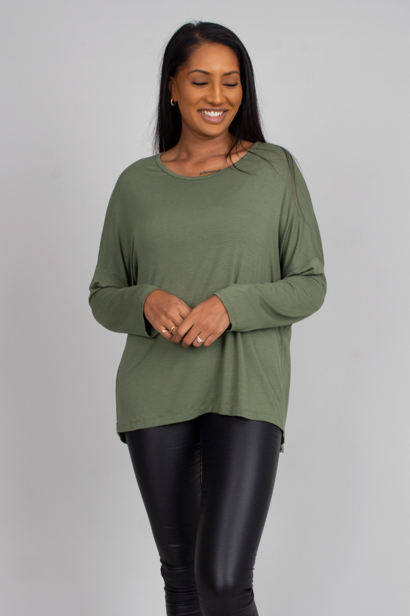 Bluse mit Fledermausärmeln Khaki