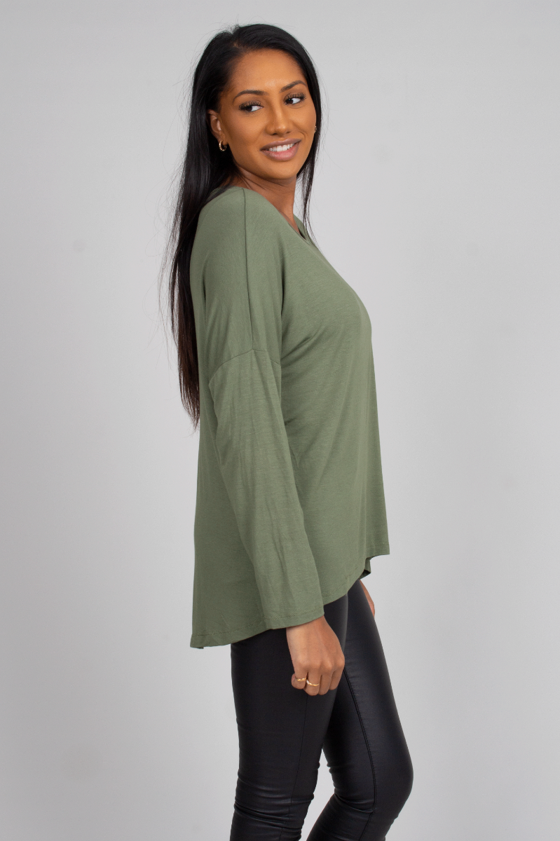 Bluse mit Fledermausärmeln Khaki