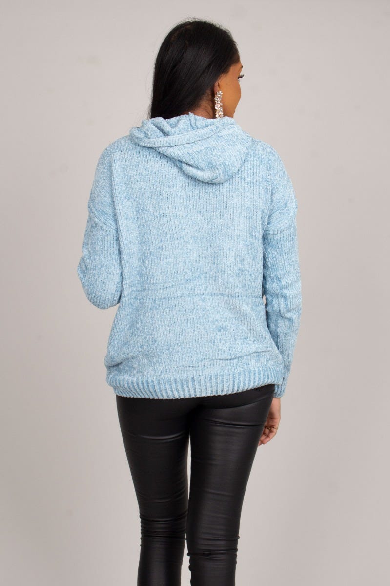 Hættetrøje chenille, sky blue