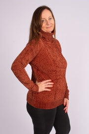 Chenille strik m. rullekrave Rust