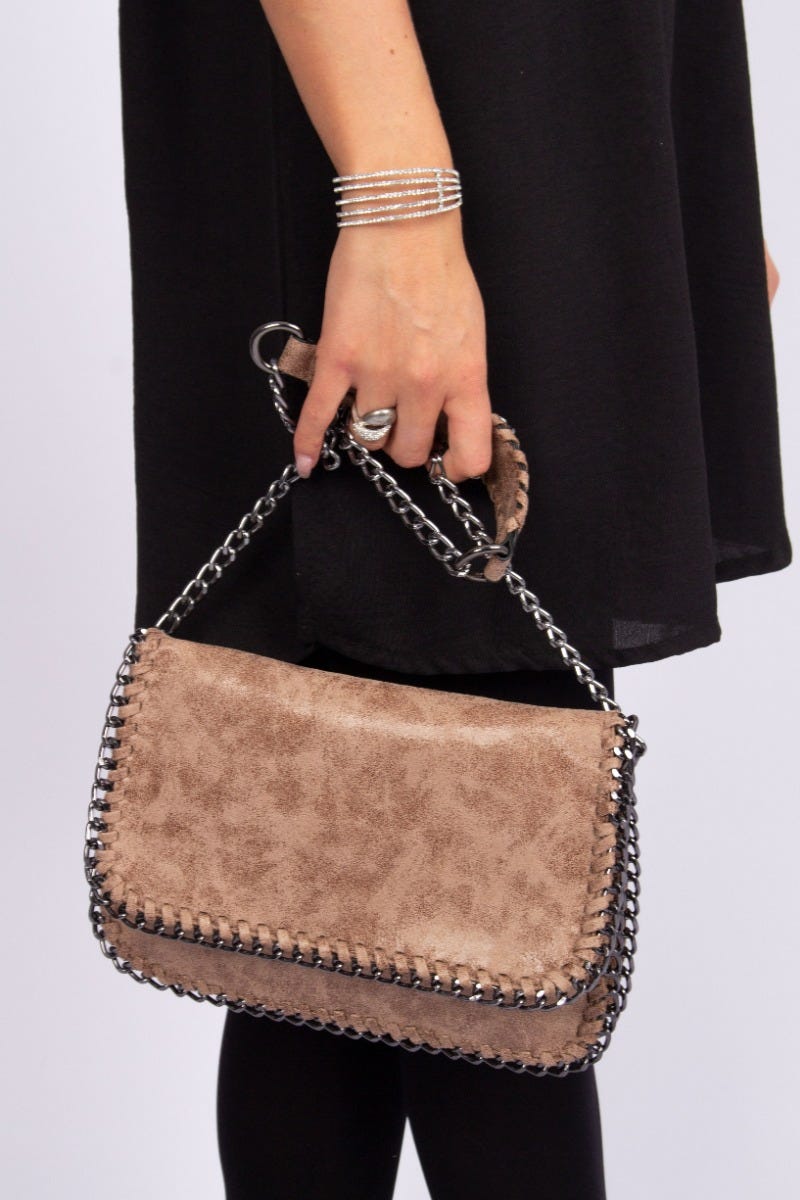 Tasche mit Kettenhenkel Taupe