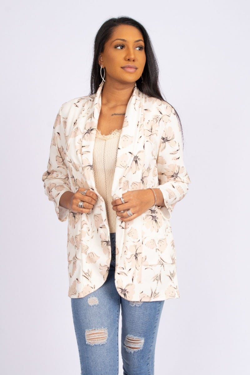 Gina blazer m. blomster Creme/beige