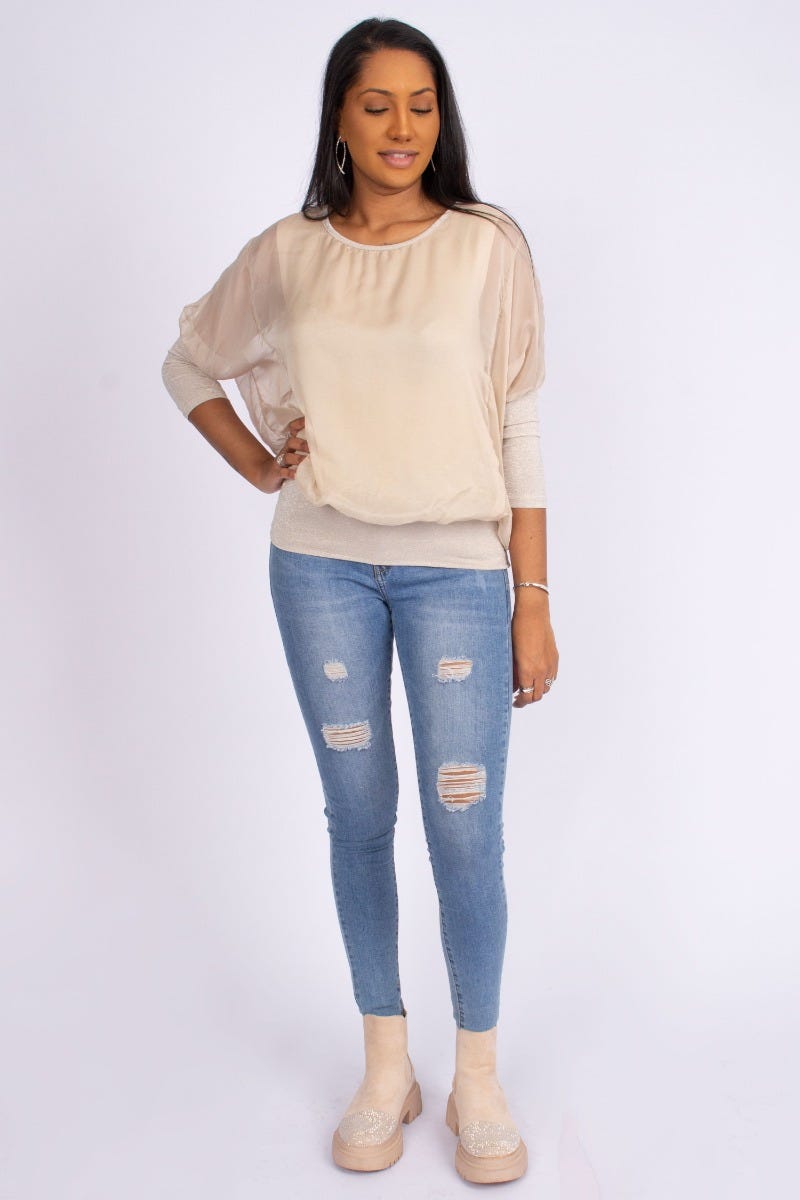 Batwing bluse Beige