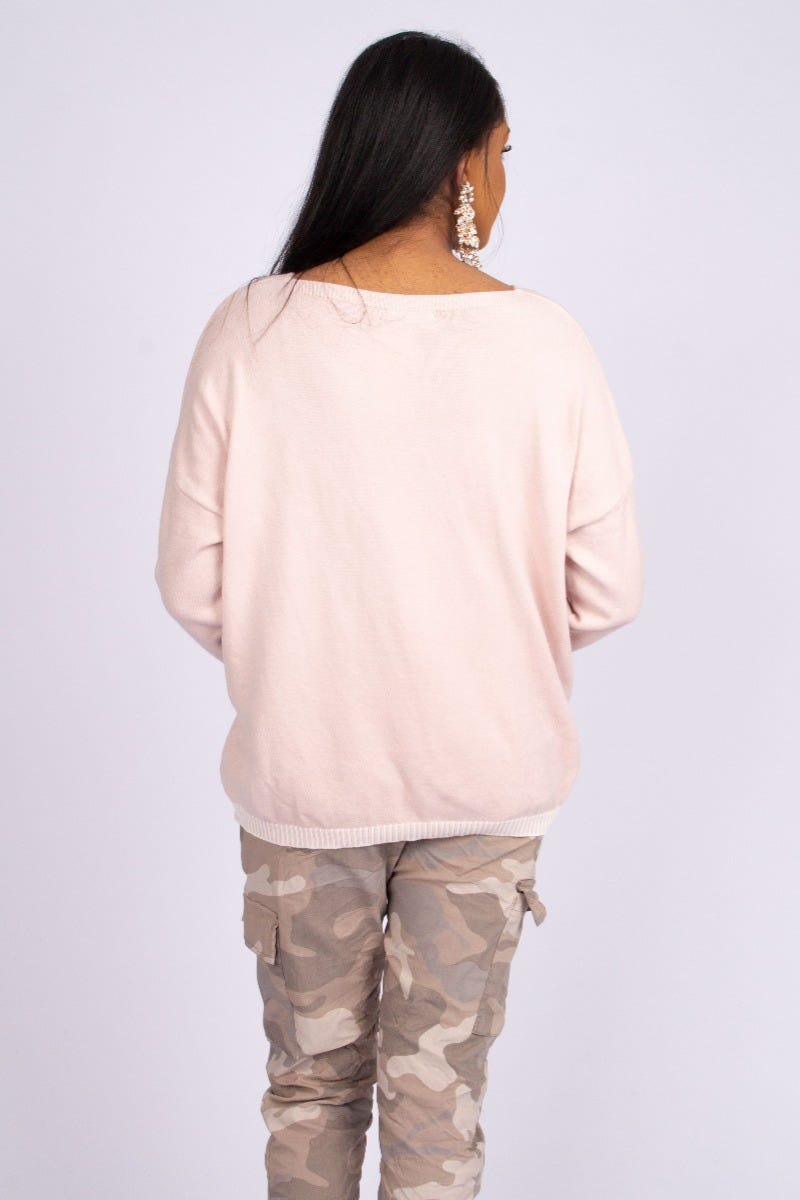 Strikbluse m. hjerter Rosa