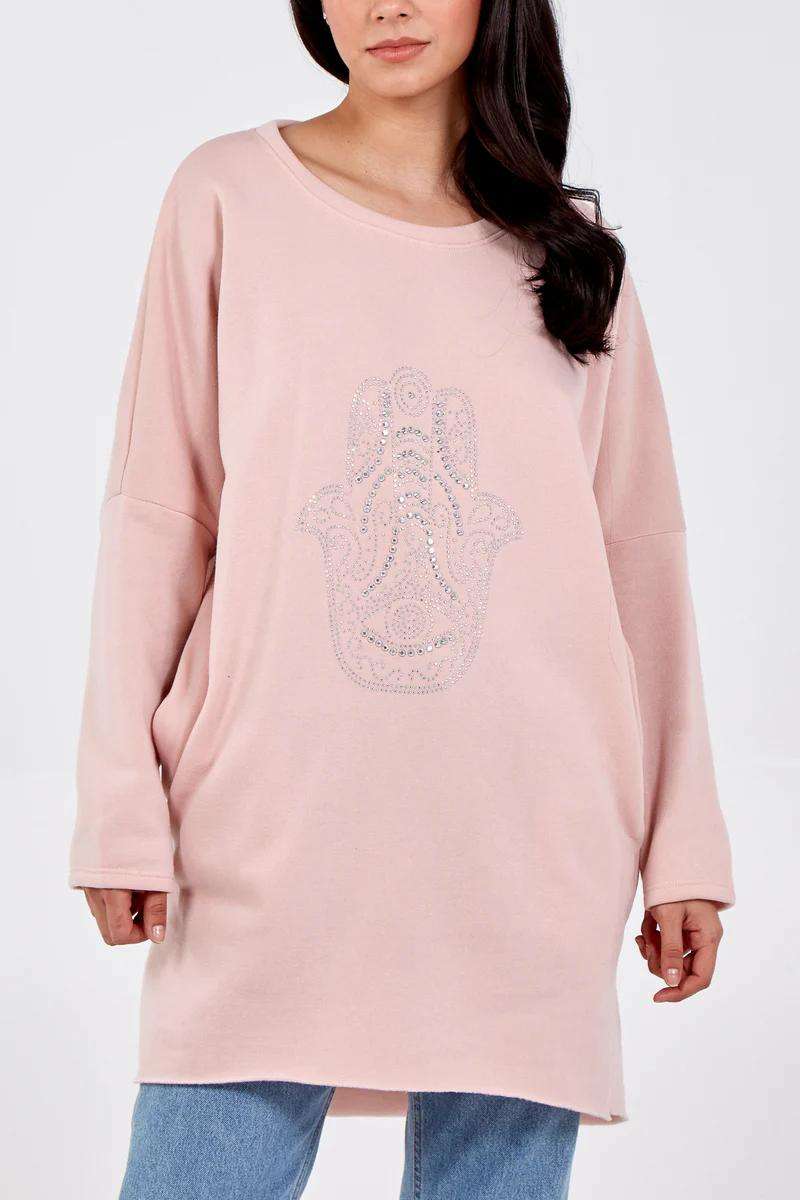 Sweatshirt m. Hamsas hånd Rosa