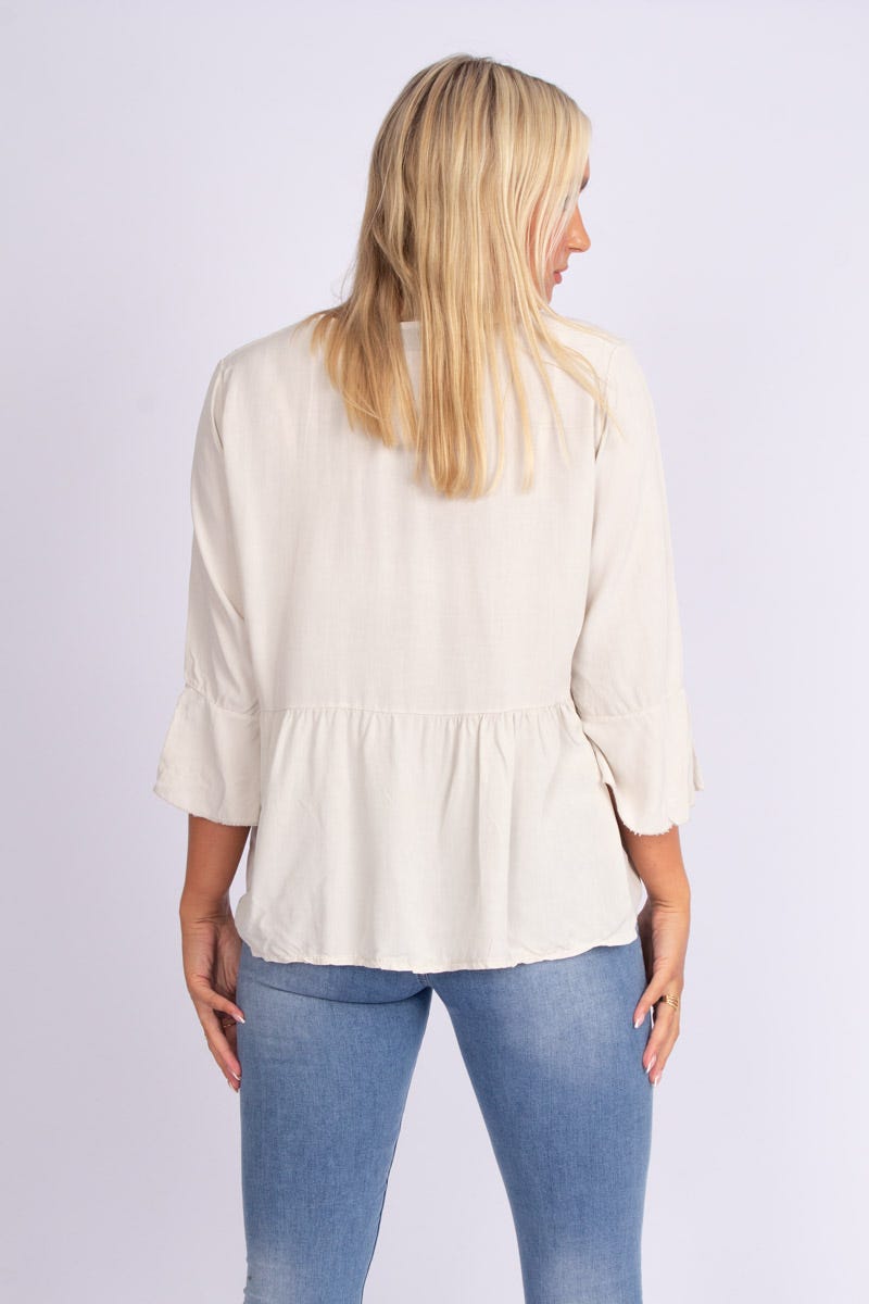 Bluse m. knapper Beige