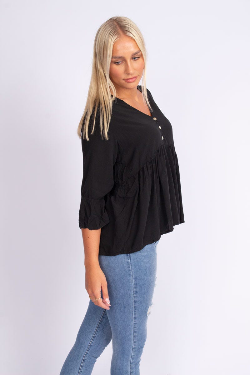 Bluse m. knapper Sort