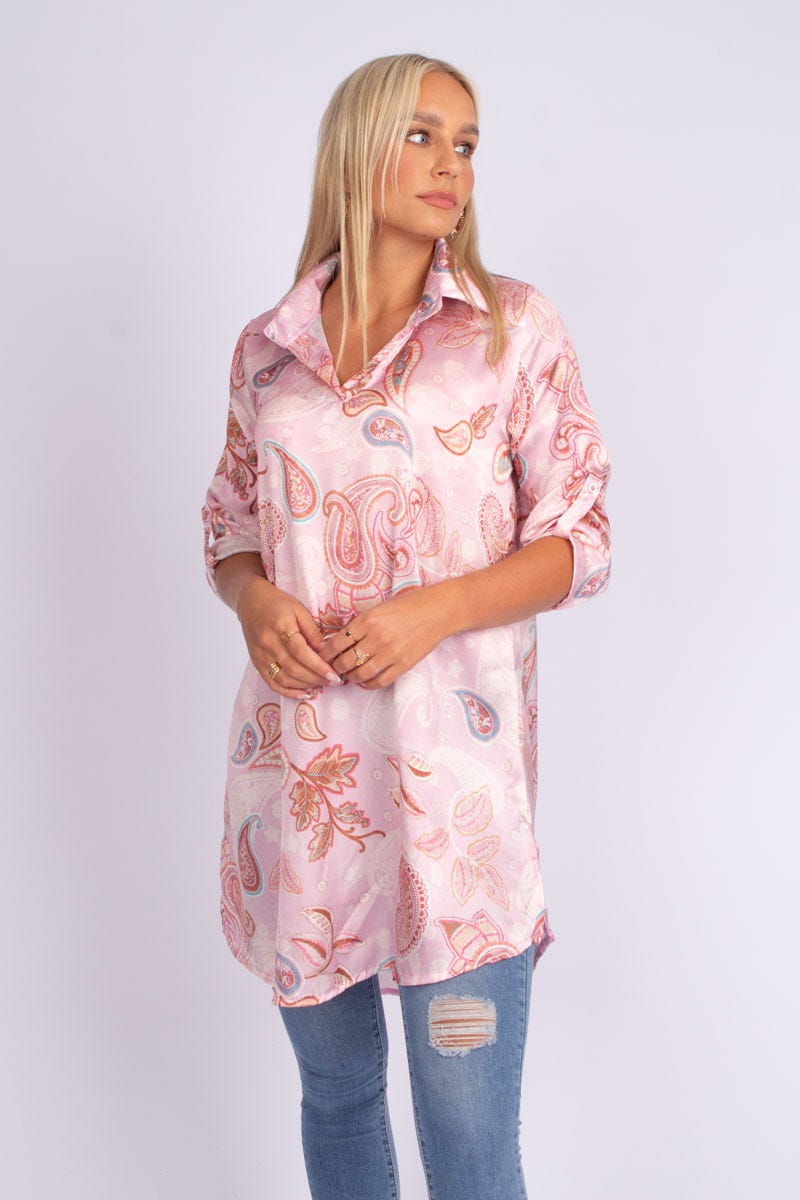 Tunika m. krave i paisley print Pink