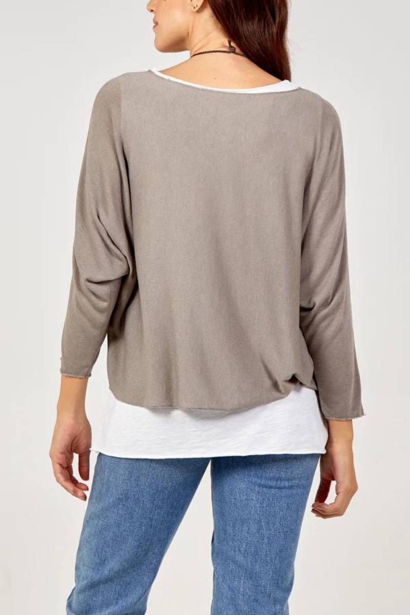 Bluse m. sølvkant Beige