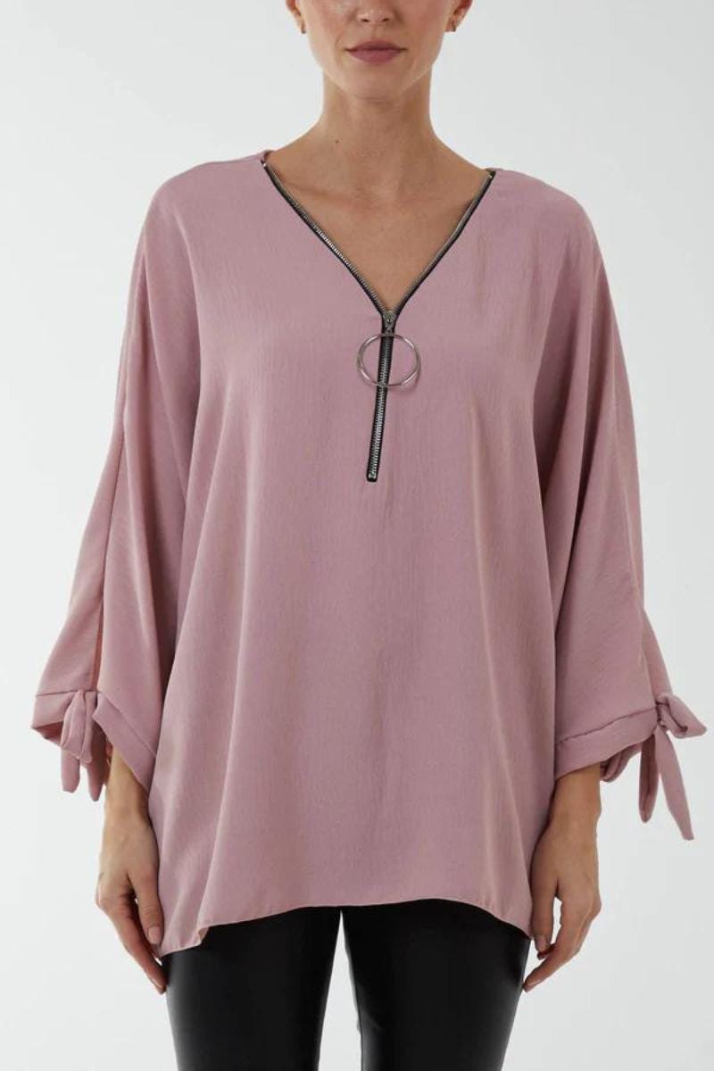 Batwing bluse m. lynlås Rosa