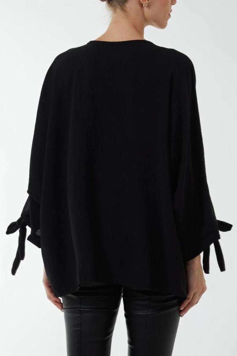 Batwing bluse m. lynlås Sort