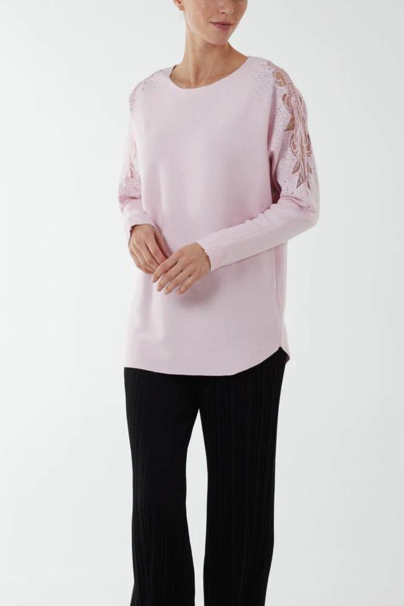 Batwing strik m. blondedetalje Rosa