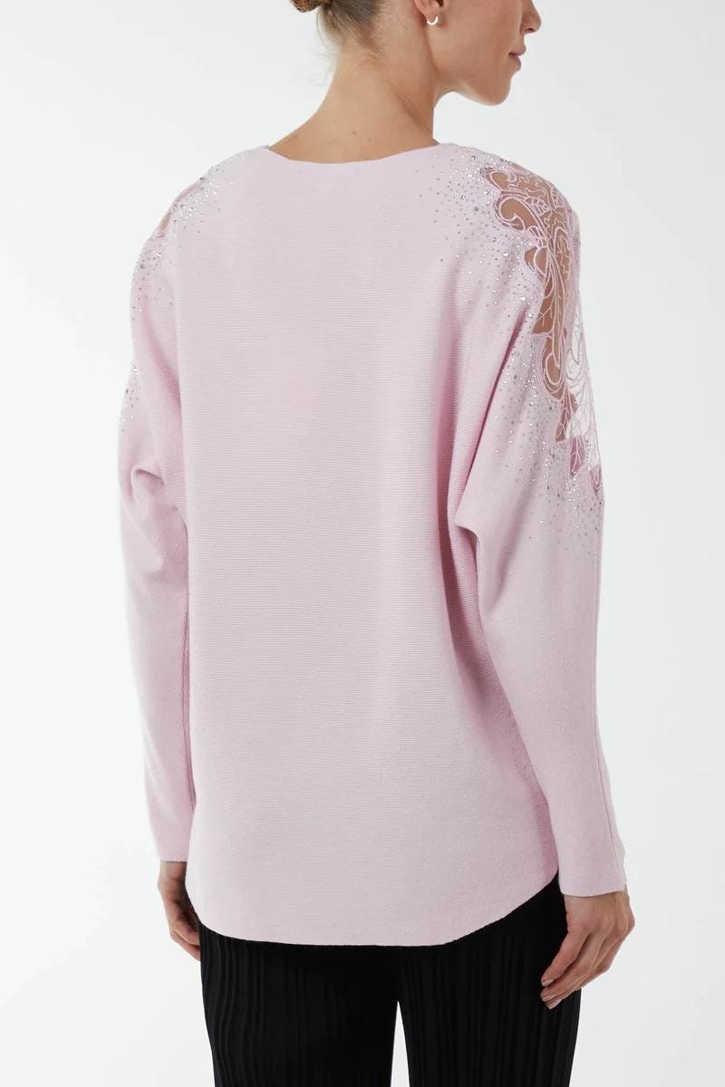 Batwing strik m. blondedetalje Rosa