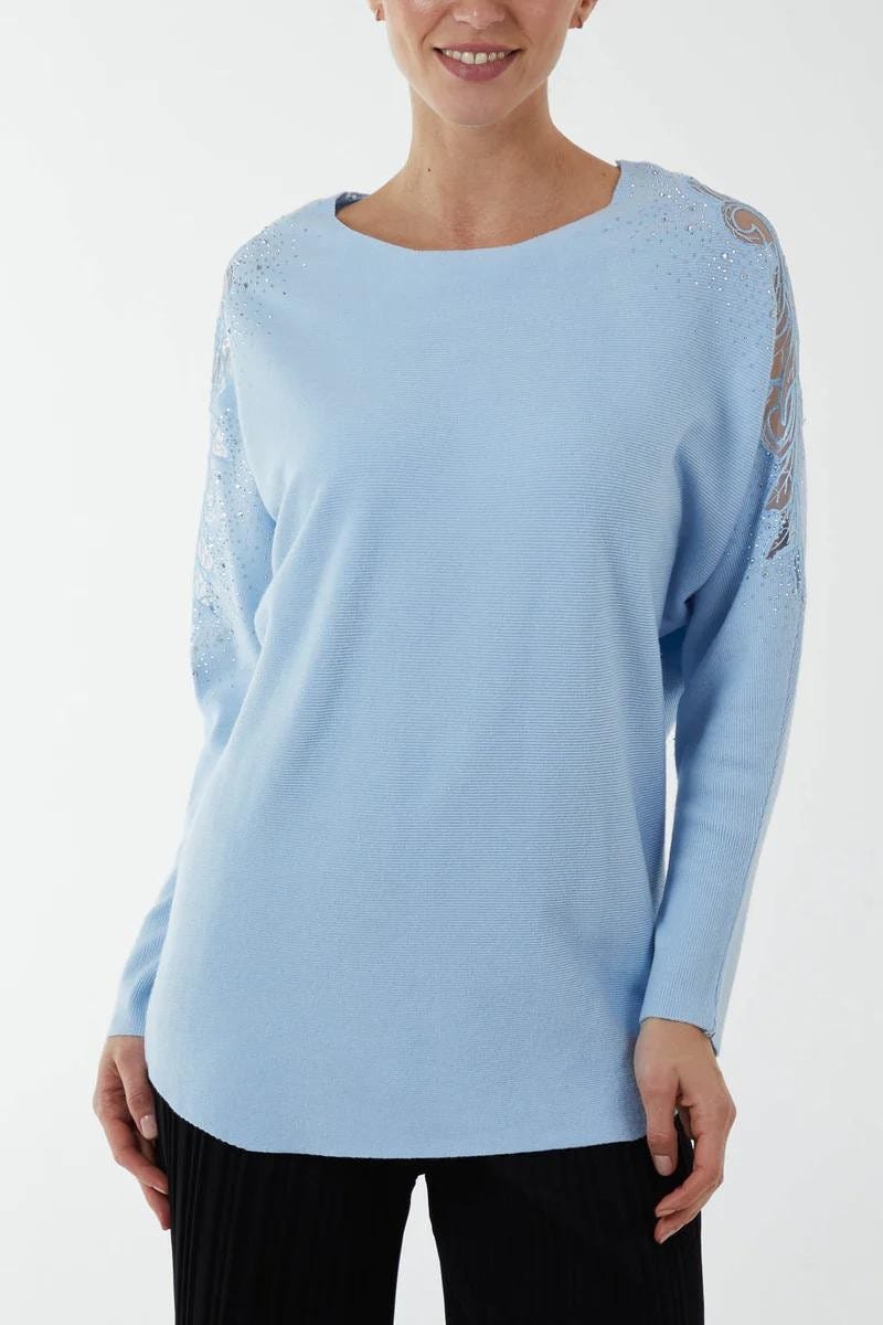 Batwing strik m. blondedetalje Skyblue