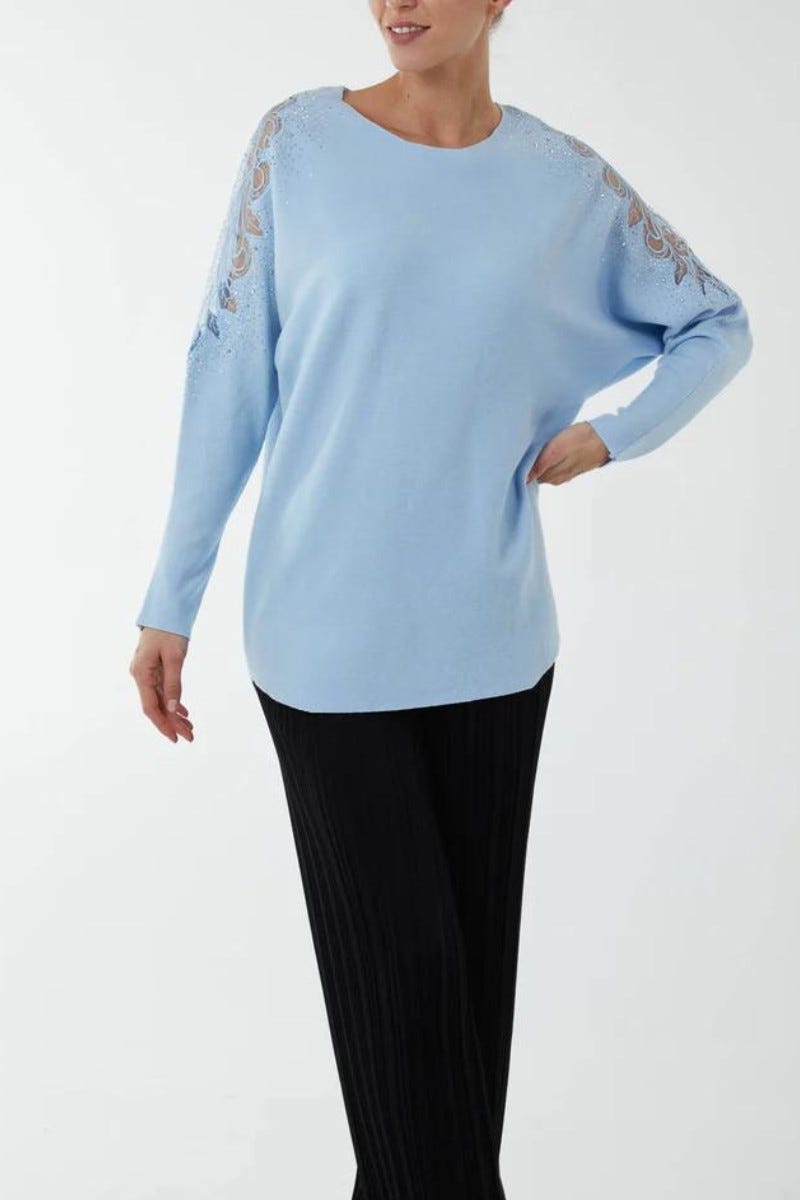 Batwing strik m. blondedetalje Skyblue