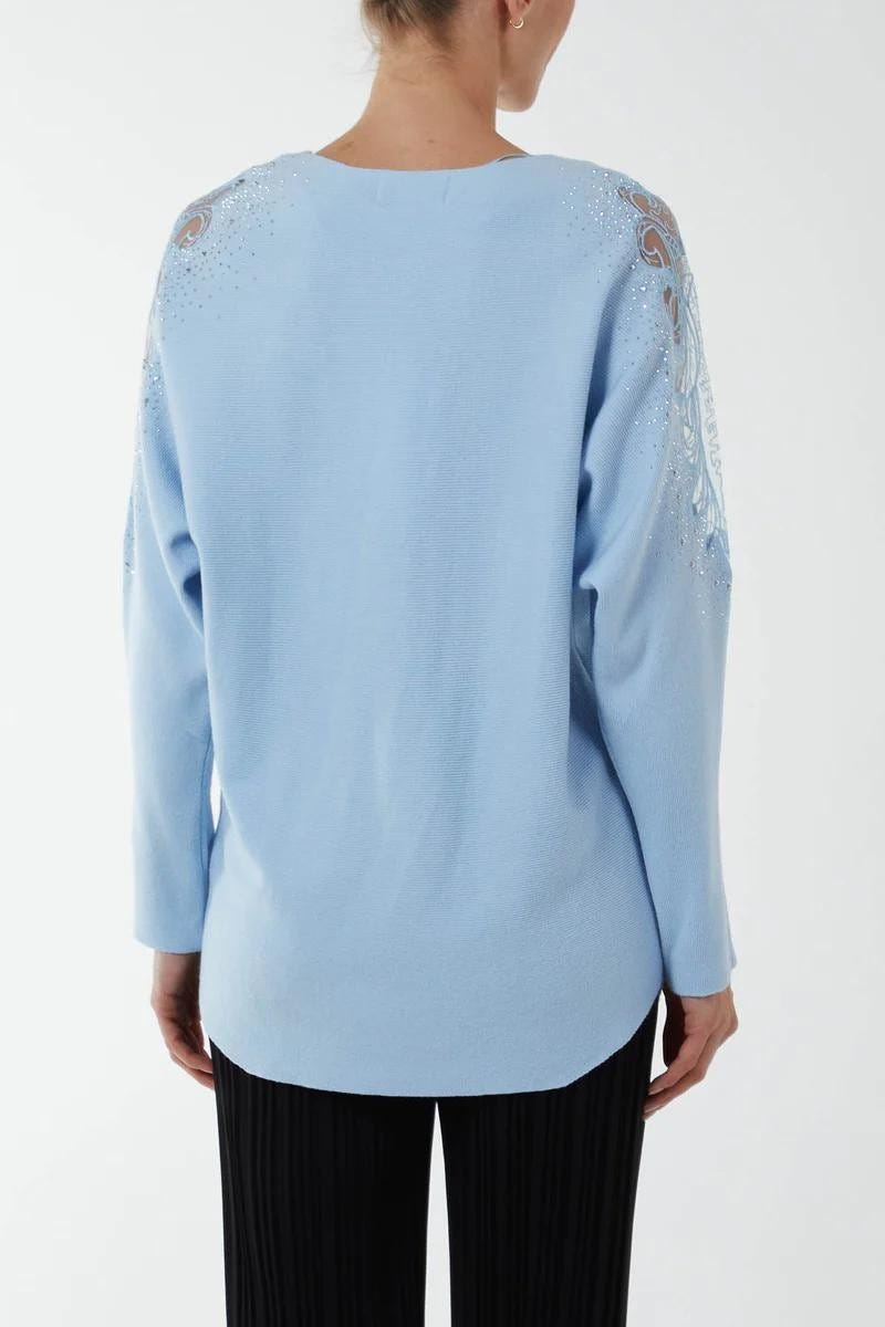 Batwing strik m. blondedetalje Skyblue