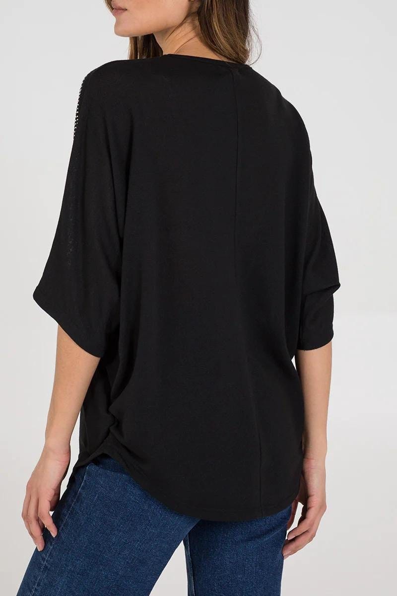 Batwing bluse m. lynlås Sort