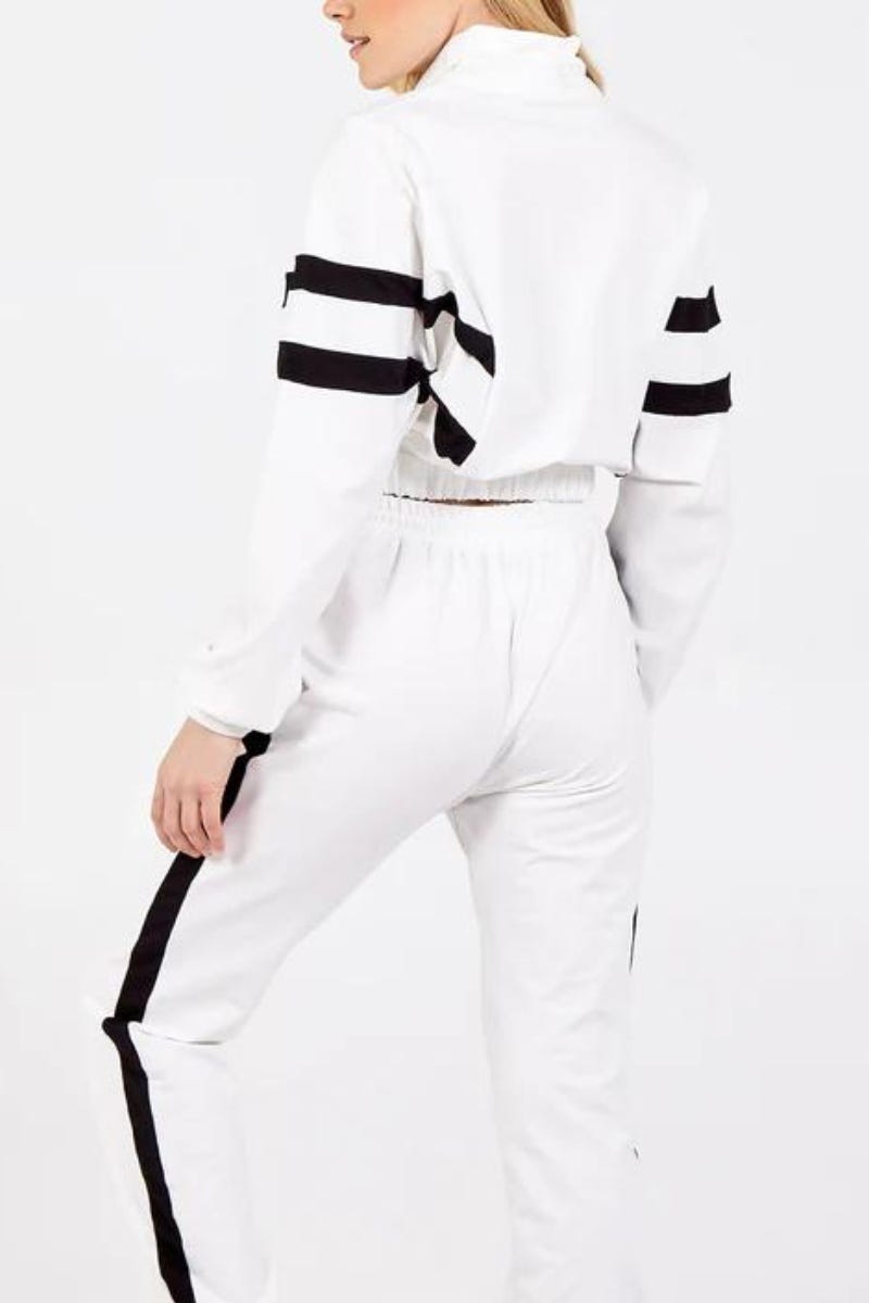 Cropped sweatshirt m. striber Hvid