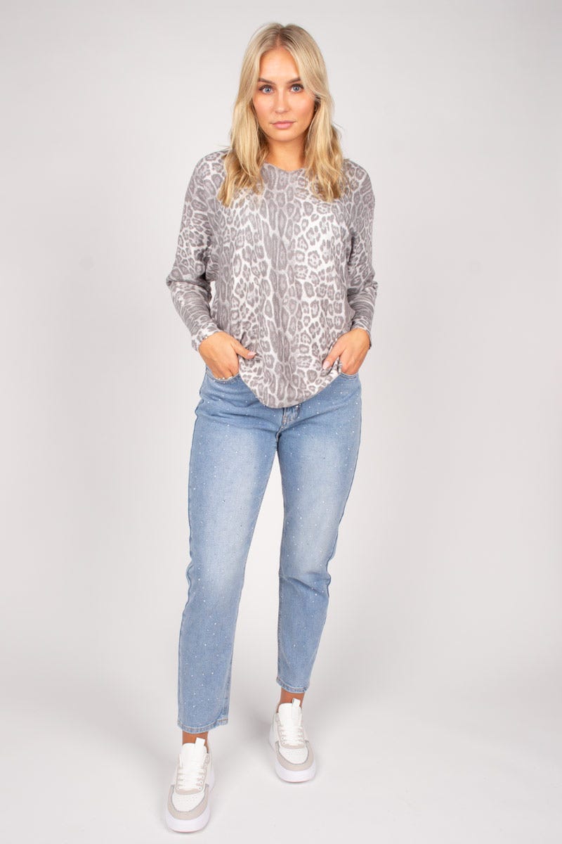 Bluse mit Leopardenmuster Grau