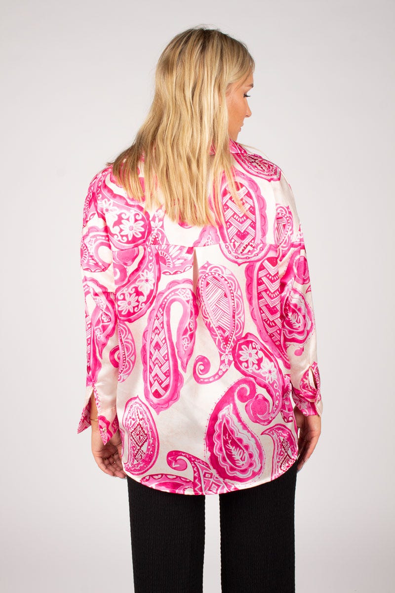 Bluse m. krave i paisley print  Pink