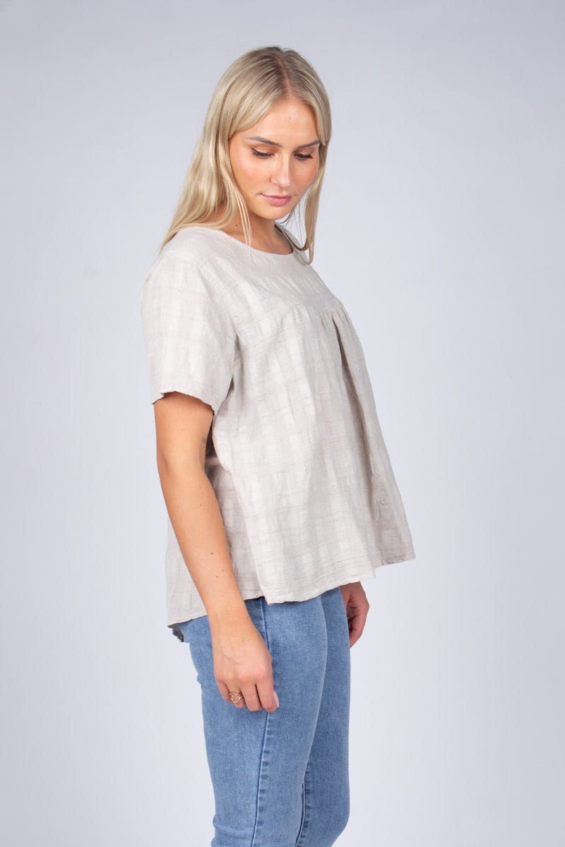 Bluse m. korte ærmer Beige