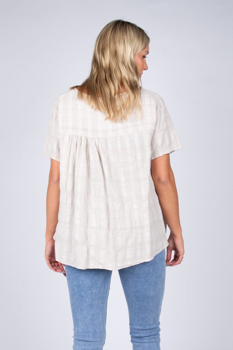 Bluse m. korte ærmer Beige