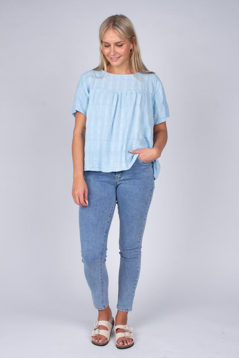 Bluse m. korte ærmer Skyblue