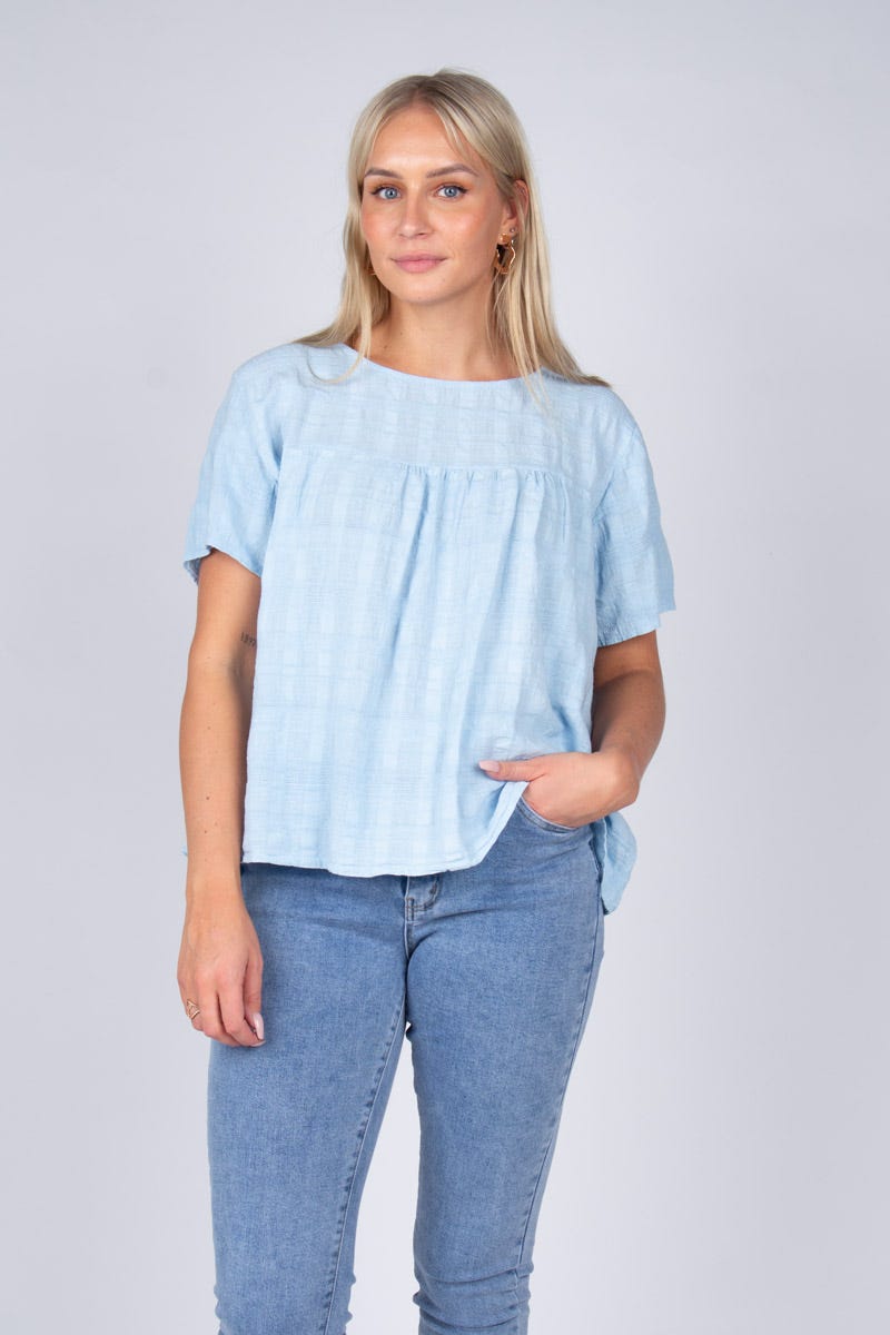 Bluse m. korte ærmer Skyblue