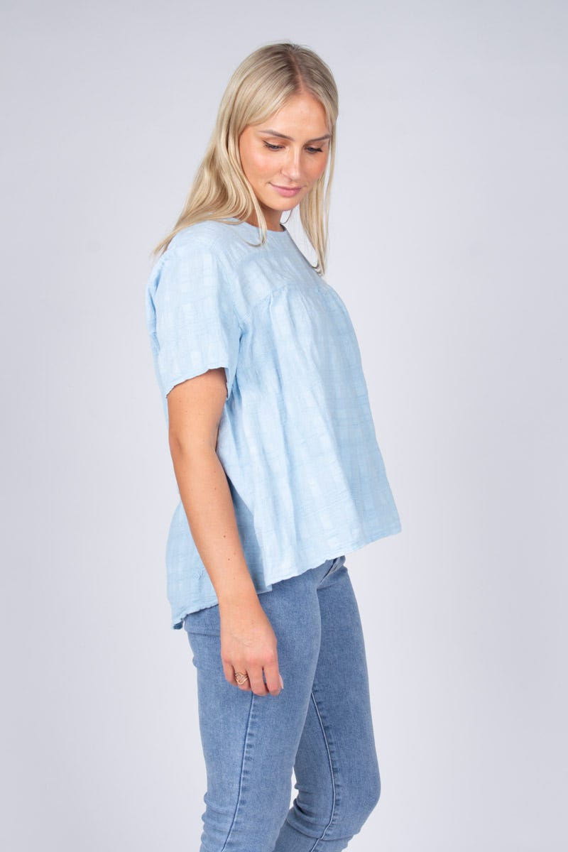 Bluse m. korte ærmer Skyblue